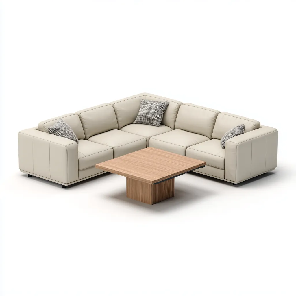 Canapé modular - cuir - 288x226x80 cm - beige - style contemporain-Villaaro