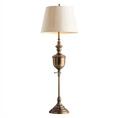 Lampadaire - métal-tissu - 34x34x168 cm - laiton antique-blanc - style classique-Villaaro