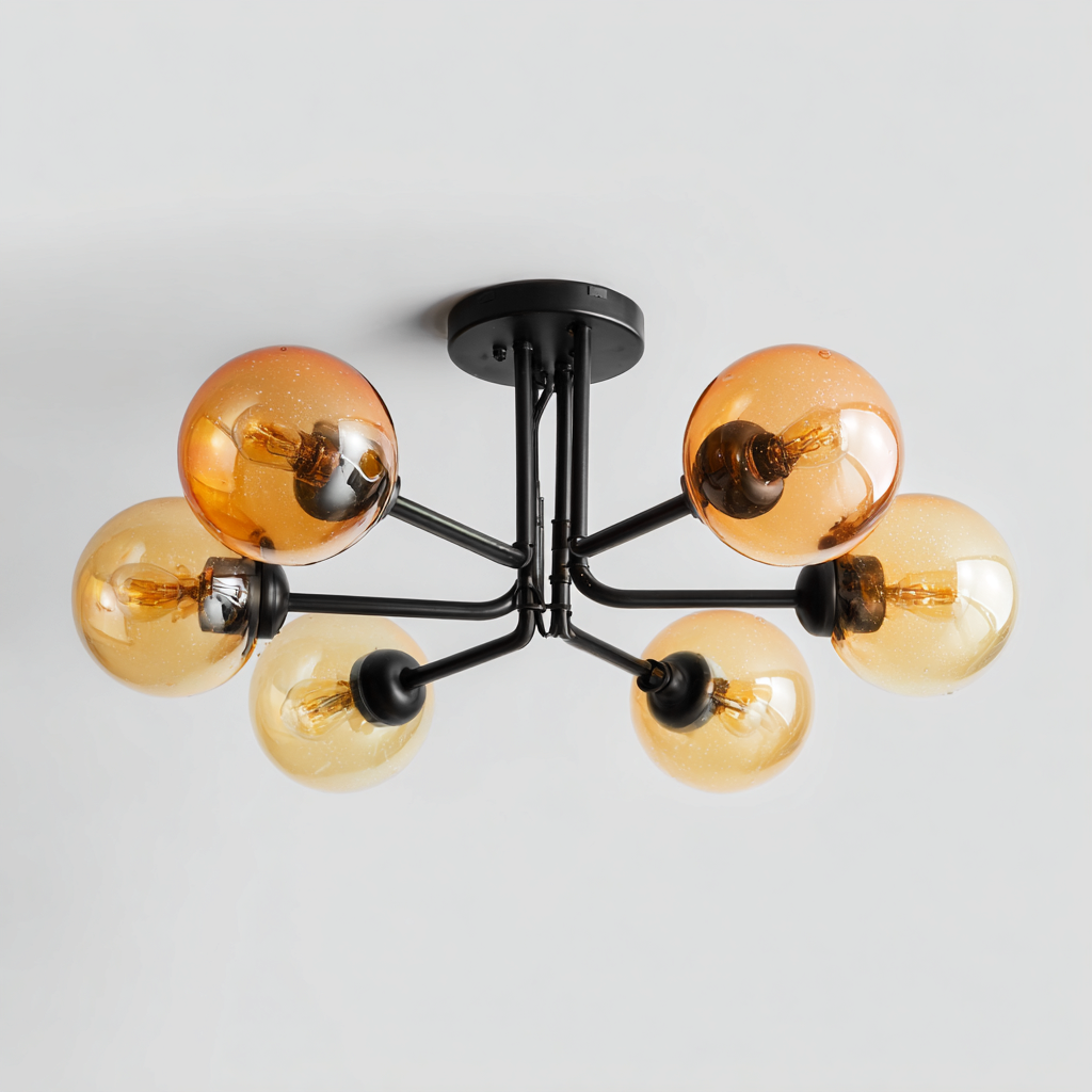 Plafonnier - métal-verre - 64x64x29 cm - ambre-noir - style moderne-Villaaro