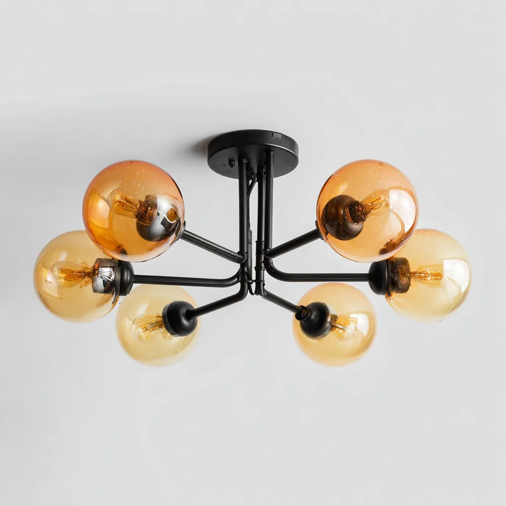 Plafonnier - métal-verre - 64x64x29 cm - ambre-noir - style moderne-Villaaro