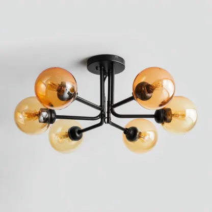 Plafonnier - métal-verre - 64x64x29 cm - ambre-noir - style moderne-Villaaro
