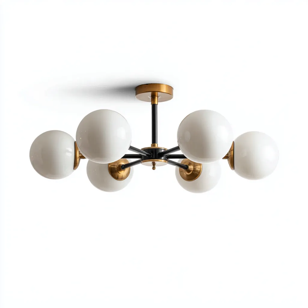 Plafonnier - métal-verre - 66x66x30 cm - blanc-or - style moderne-Villaaro