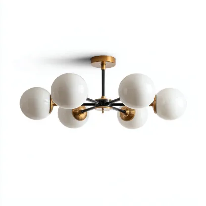 Plafonnier - métal-verre - 66x66x30 cm - blanc-or - style moderne-Villaaro