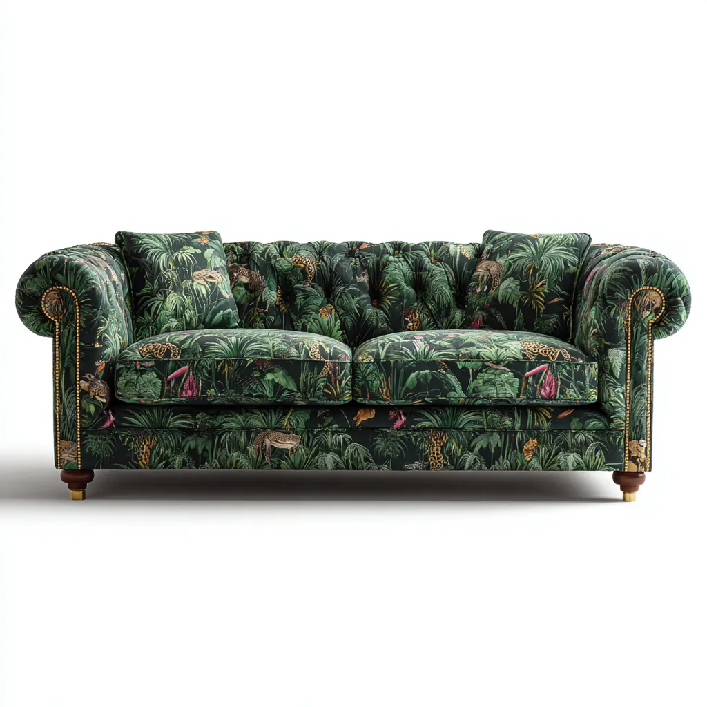 Canapé droit - tissu - 218x92x83 cm - vert foncé - style Chesterfield-Villaaro