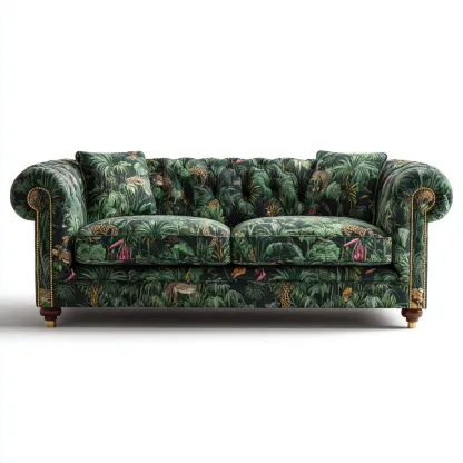 Canapé droit - tissu - 218x92x83 cm - vert foncé - style Chesterfield-Villaaro