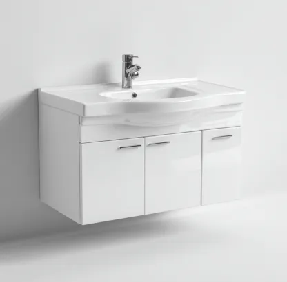Meuble vasque - bois-résine - 92x48x54 cm - blanc - style moderne-Villaaro