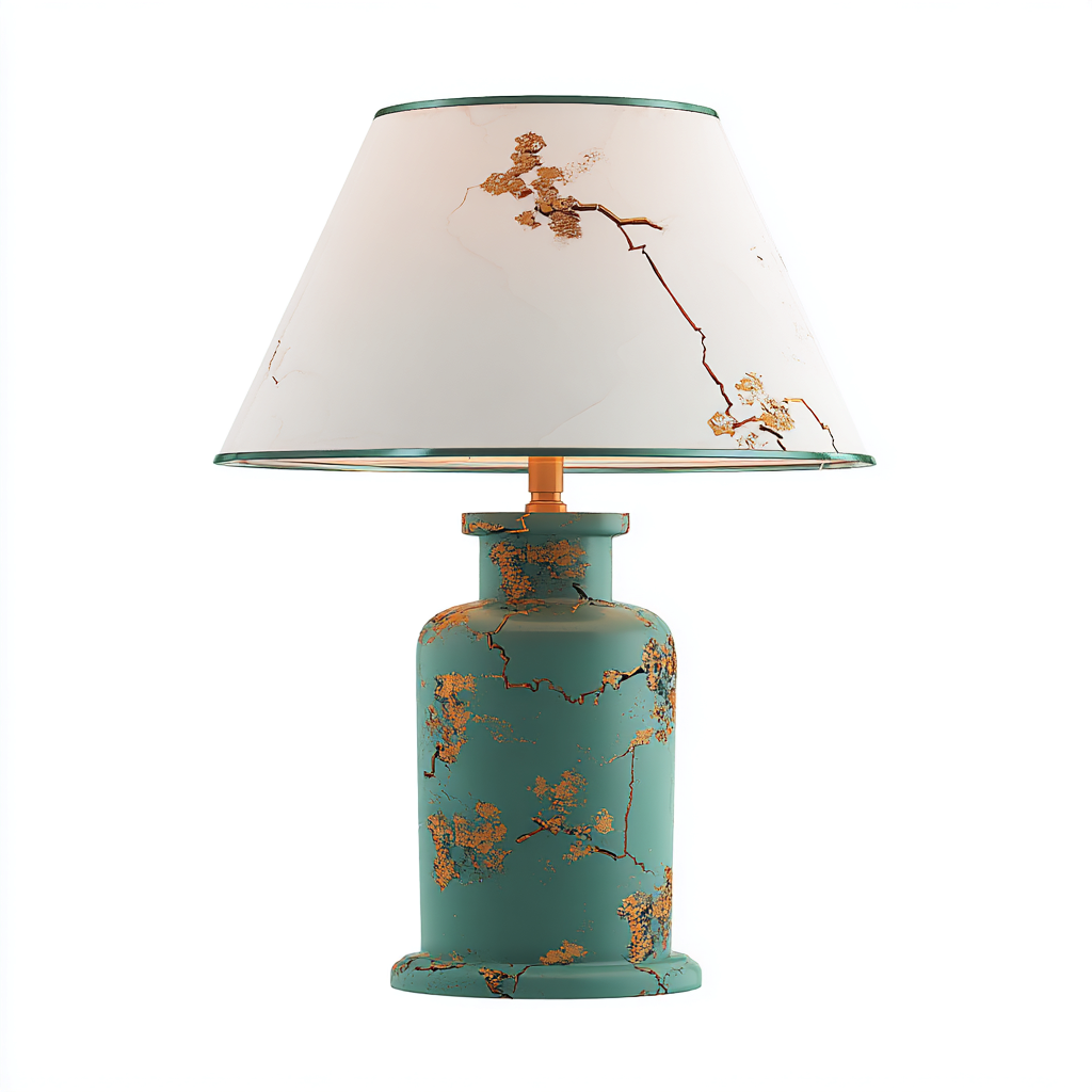 Lampe de table - céramique-tissu - 22x22x48 cm - vert-blanc - style décoratif-Villaaro