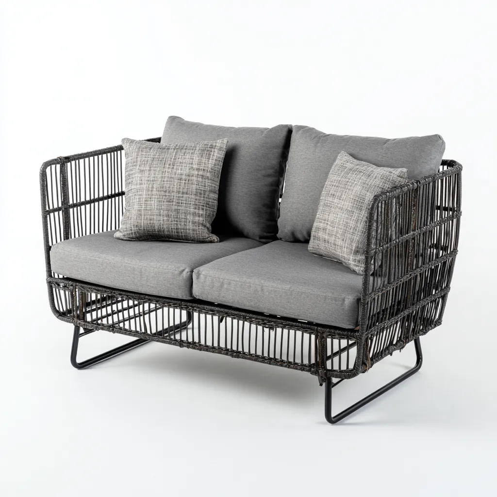 Canapé de jardin - métal-rotin-tissu - 162x86x82 cm - gris-noir - style contemporain-Villaaro