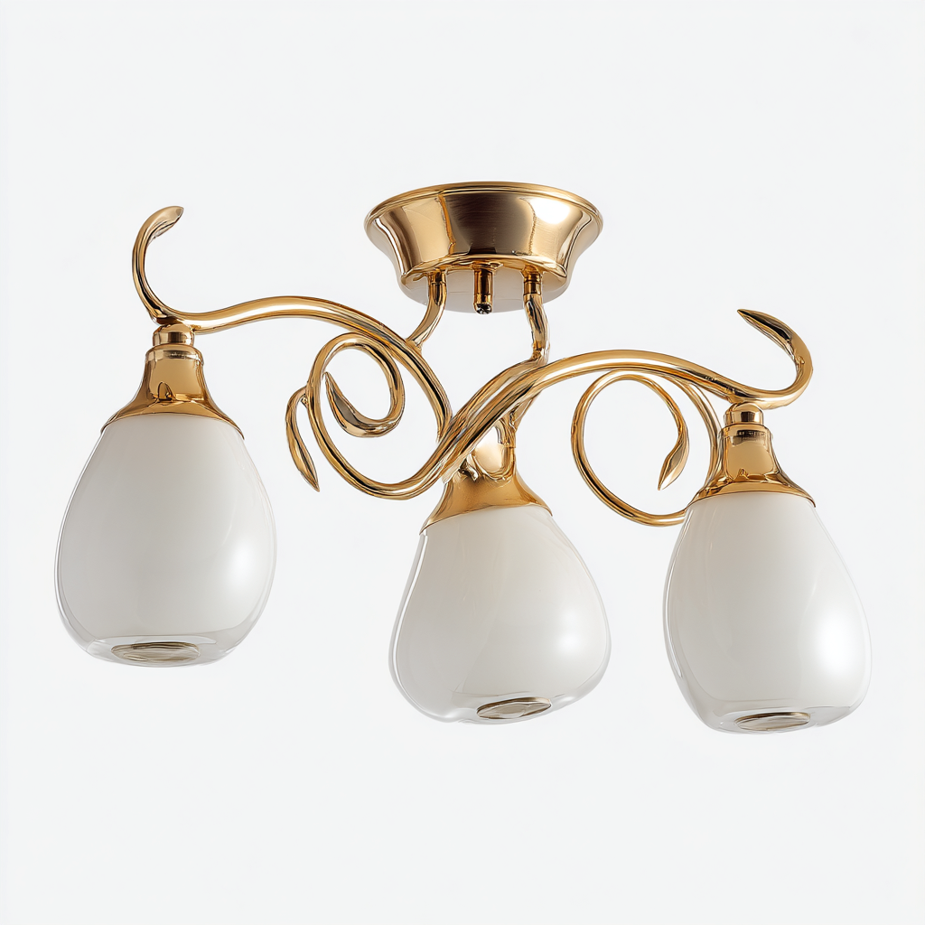 Plafonnier - métal-verre - 50x50x27 cm - blanc-or - style classique-Villaaro