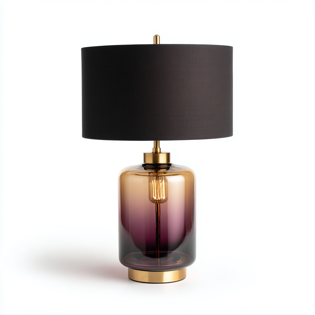 Lampe de table - verre-tissu-métal - 28x28x48 cm - ambre-violet-noir - design moderne-Villaaro