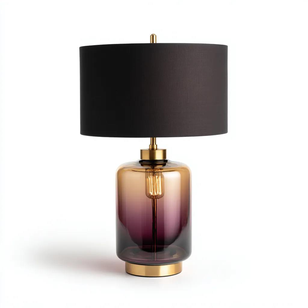 Lampe de table - verre-tissu-métal - 28x28x48 cm - ambre-violet-noir - design moderne-Villaaro