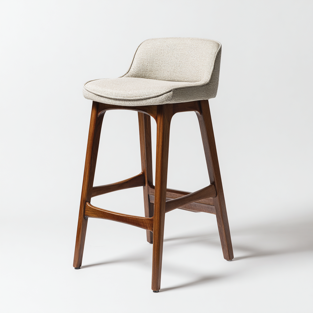 Tabouret de bar - bois-tissu - 44x40x90 cm - noyer-beige - design moderne-Villaaro