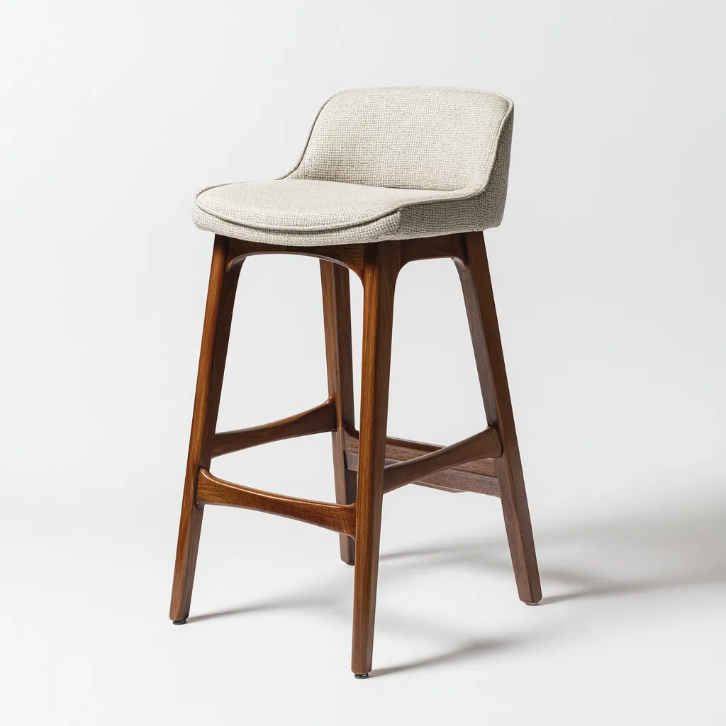 Tabouret de bar - bois-tissu - 44x40x90 cm - noyer-beige - design moderne-Villaaro