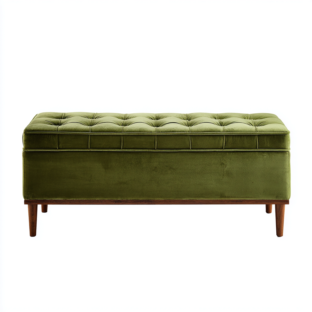 Banc d'entrée - velours - bois - 110x45x48 cm - vert olive - design classique-Villaaro
