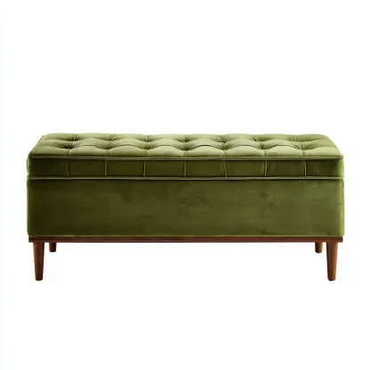 Banc d'entrée - velours - bois - 110x45x48 cm - vert olive - design classique-Villaaro