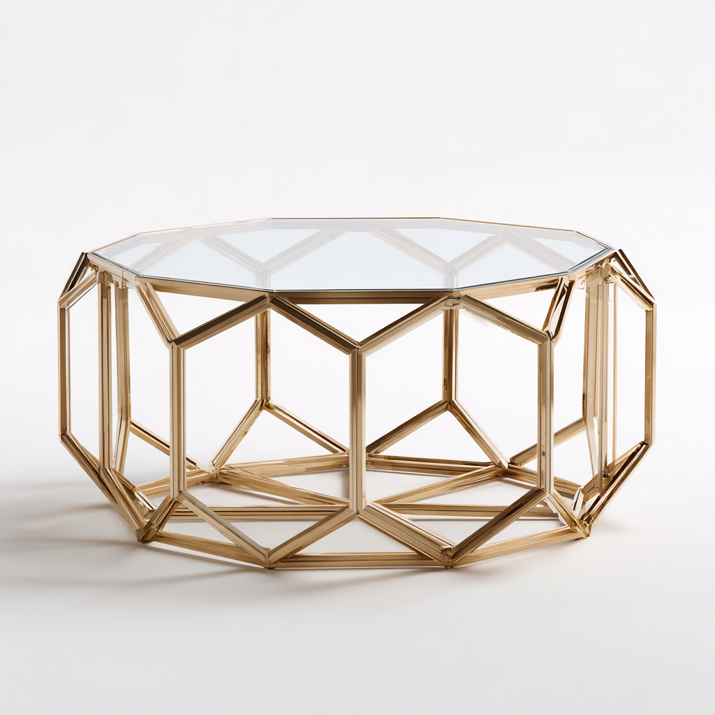 Table basse - verre-métal - 90x90x42 cm - or - design géométrique-Villaaro