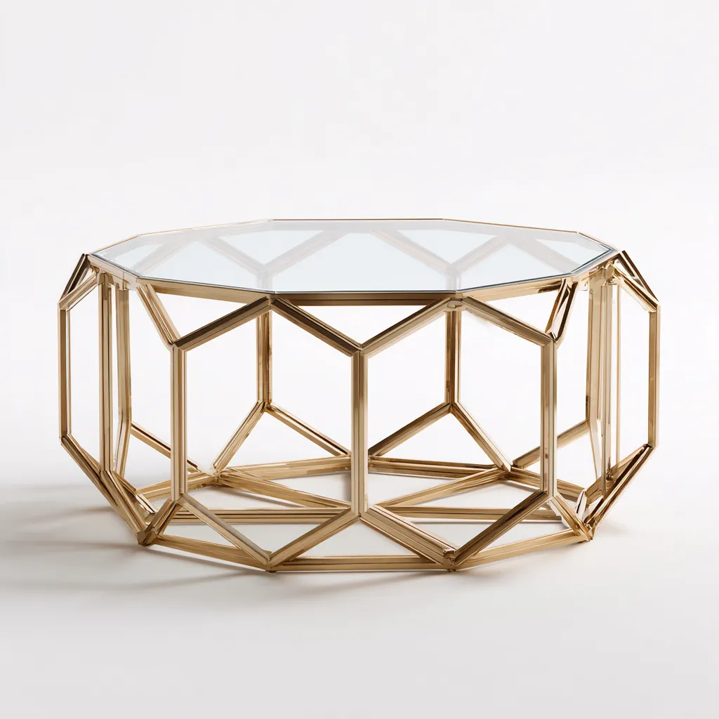 Table basse - verre-métal - 90x90x42 cm - or - design géométrique-Villaaro