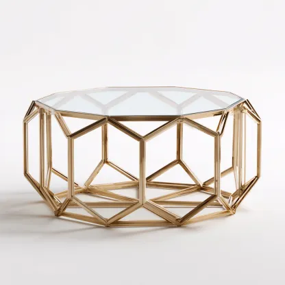 Table basse - verre-métal - 90x90x42 cm - or - design géométrique-Villaaro