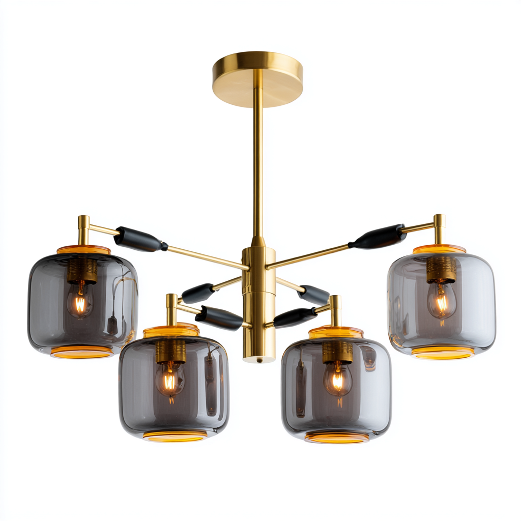 Plafonnier - métal-verre - 58x58x42 cm - or-gris - style moderne-Villaaro