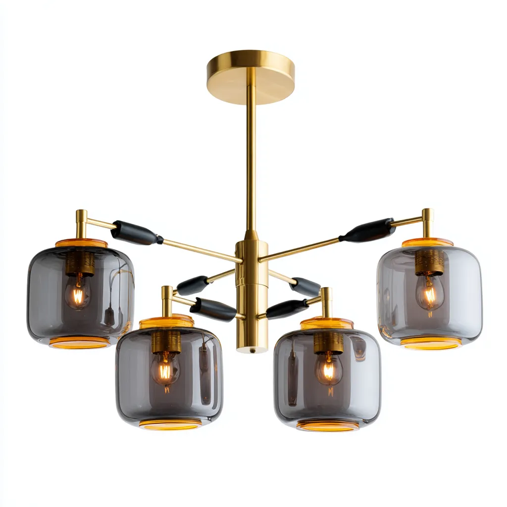 Plafonnier - métal-verre - 58x58x42 cm - or-gris - style moderne-Villaaro