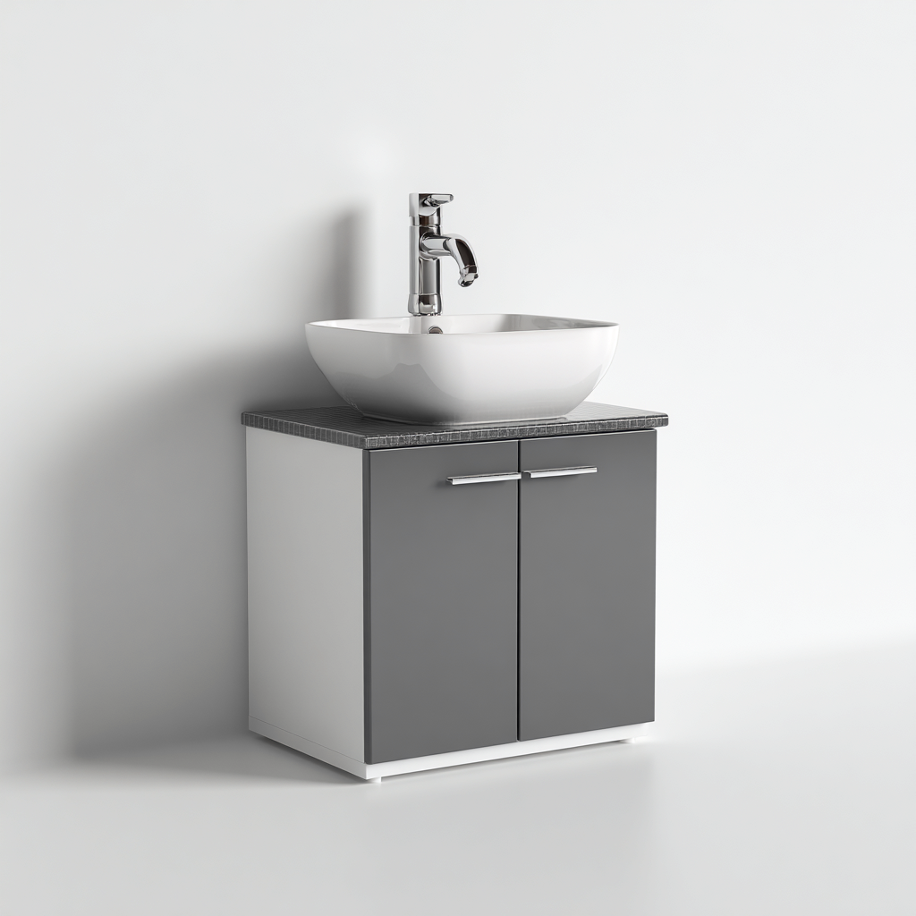 Meuble vasque - bois-résine - 62x41x78 cm - gris-blanc - style moderne-Villaaro