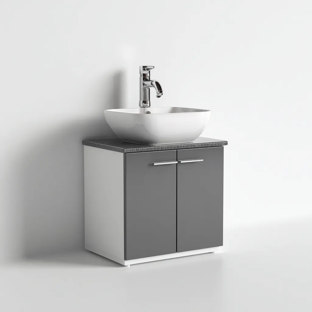 Meuble vasque - bois-résine - 62x41x78 cm - gris-blanc - style moderne-Villaaro