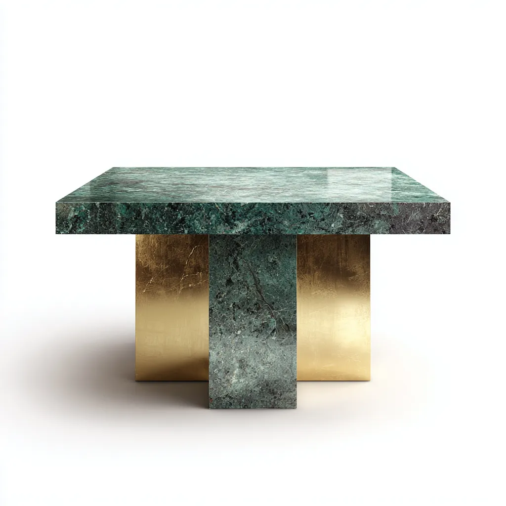 Table à manger - marbre-métal - 140x140x76 cm - vert-doré - design contemporain-Villaaro