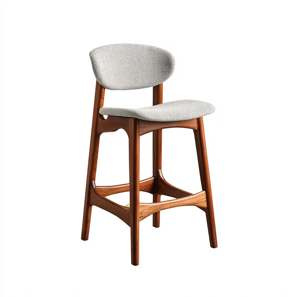 Tabouret de bar - bois-tissu - 48x44x102 cm - noyer-gris clair - design moderne-Villaaro