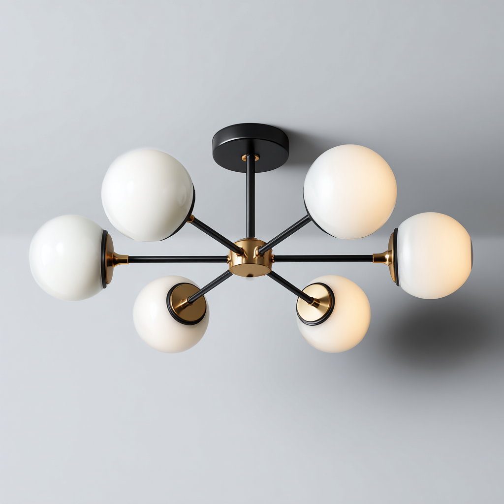 Plafonnier - métal-verre - 64x64x28 cm - blanc-noir-or - style moderne-Villaaro