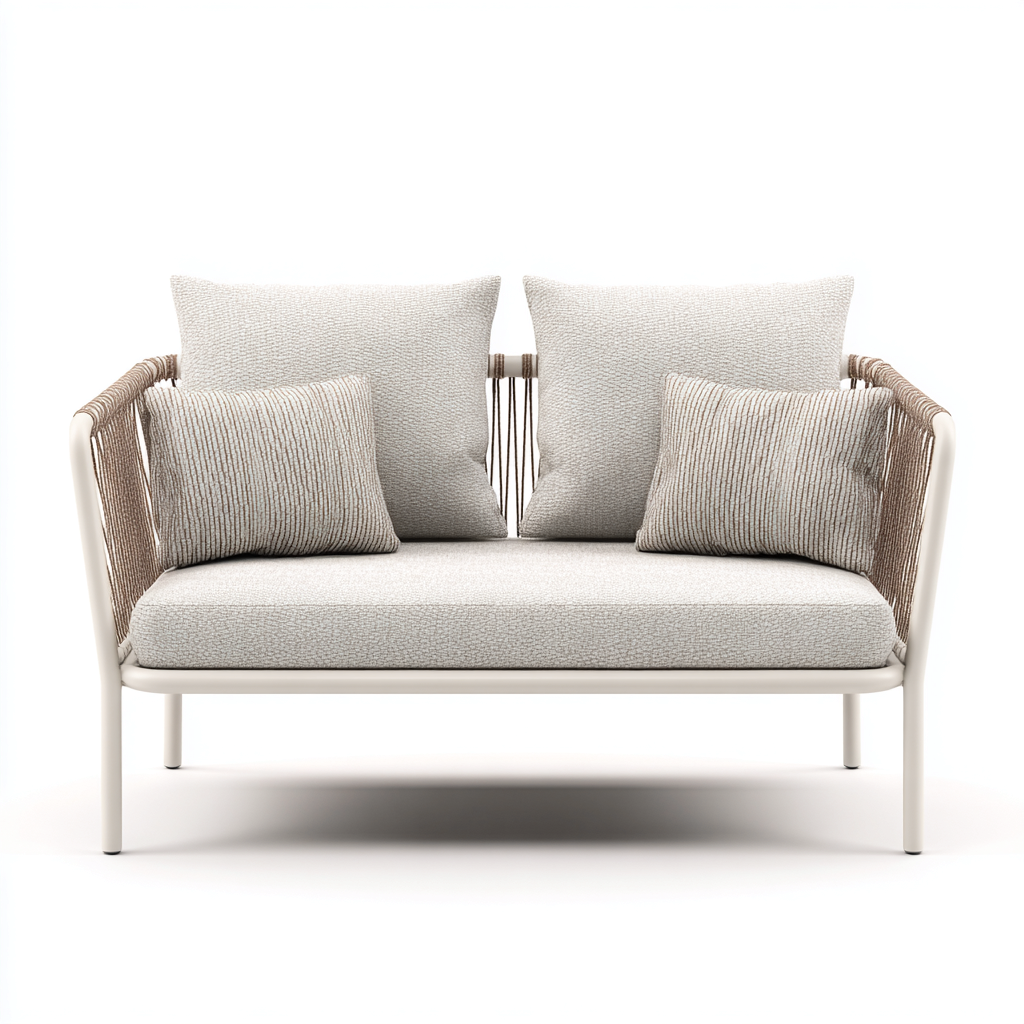Canapé de jardin - métal-rotin-tissu - 158x86x84 cm - beige-blanc - style contemporain-Villaaro