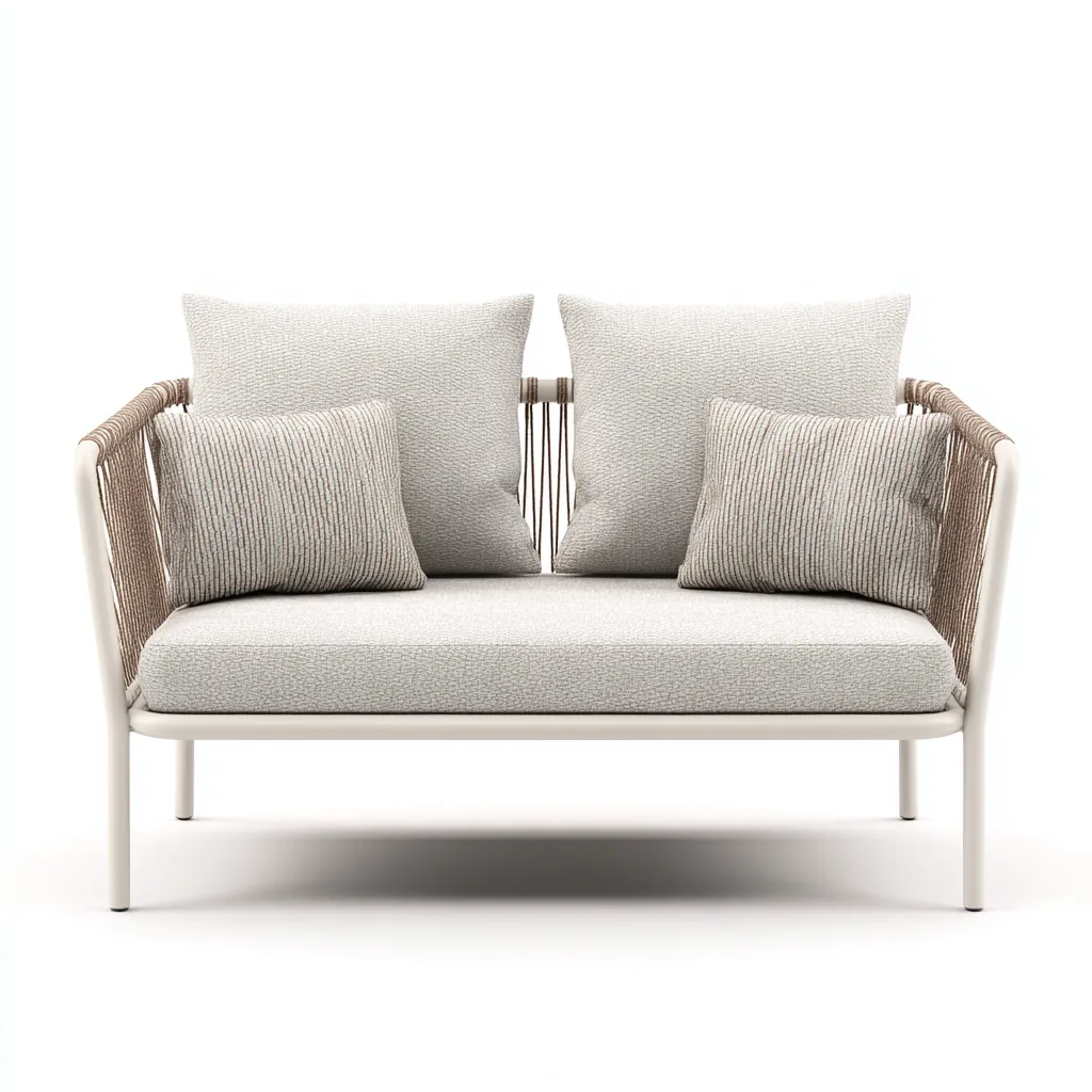 Canapé de jardin - métal-rotin-tissu - 158x86x84 cm - beige-blanc - style contemporain-Villaaro