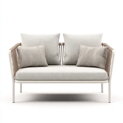 Canapé de jardin - métal-rotin-tissu - 158x86x84 cm - beige-blanc - style contemporain-Villaaro