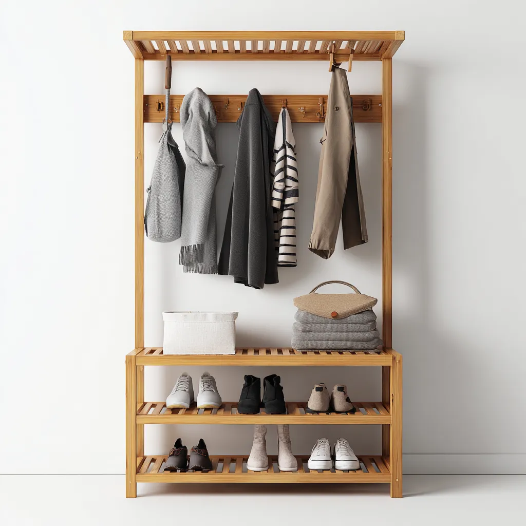 Porte manteau - bambou - 90x35x180 cm - couleur naturelle - style moderne-Villaaro