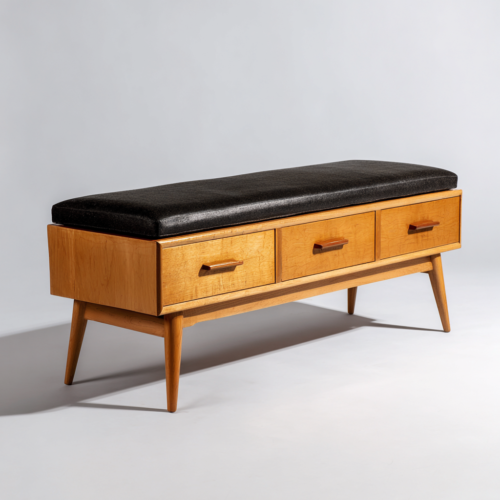 Banc d'entrée - cuir - bois - 120x42x50 cm - noir-bois naturel - design mid-century-Villaaro