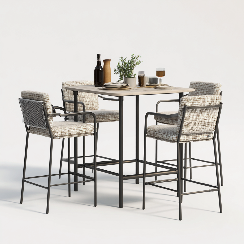 Salon de jardin repas - métal-rotin - 90x90x104 cm - beige-gris - style moderne-Villaaro