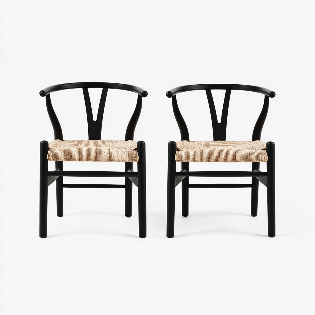 Chaise de salle à manger - bois-corde - 50x51x79 cm - noir-naturel - style scandinave-Villaaro