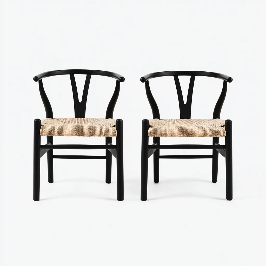 Chaise de salle à manger - bois-corde - 50x51x79 cm - noir-naturel - style scandinave-Villaaro