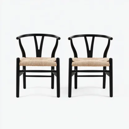 Chaise de salle à manger - bois-corde - 50x51x79 cm - noir-naturel - style scandinave-Villaaro