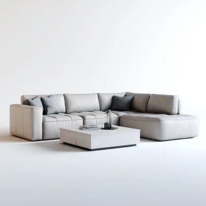 Canapé modular - cuir - 289x220x82 cm - gris clair - style contemporain-Villaaro