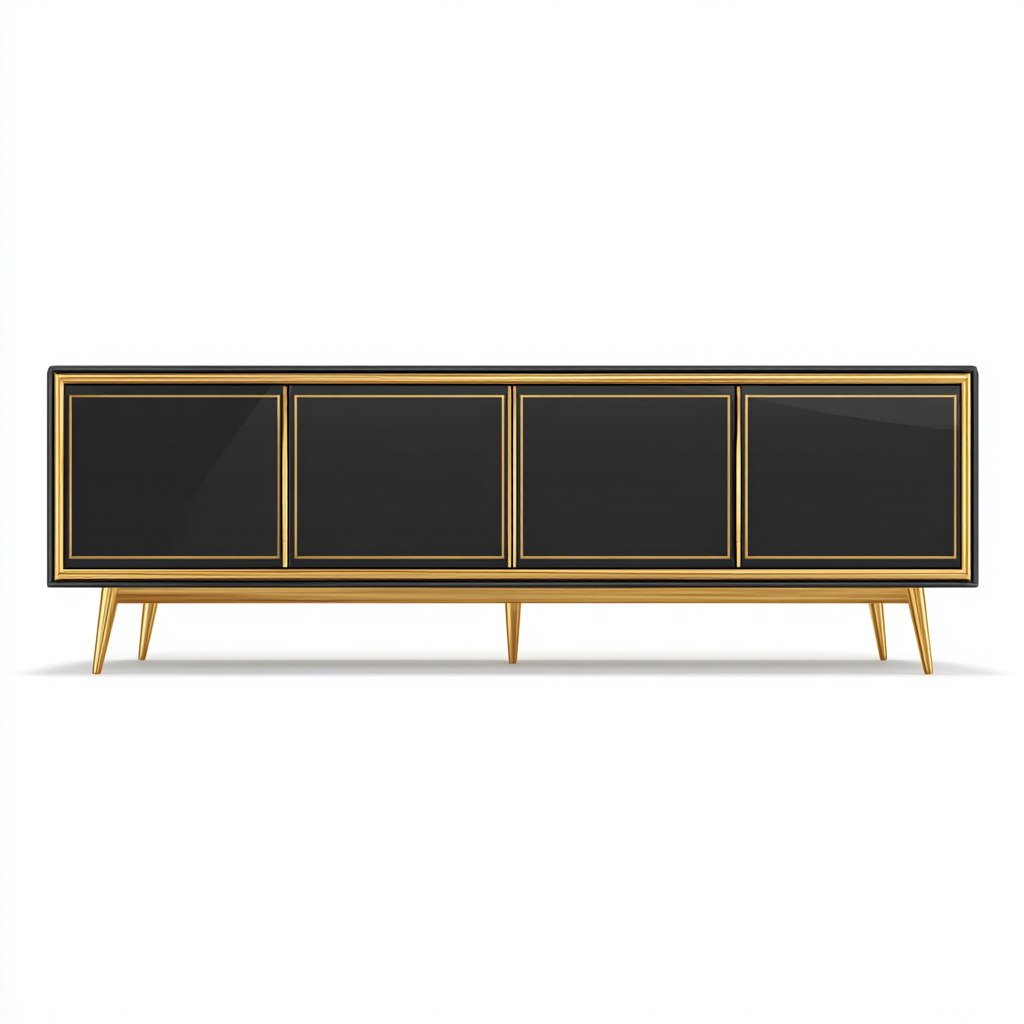 Meuble TV - bois-métal - 180x42x68 cm - noir-or - design contemporain-Villaaro