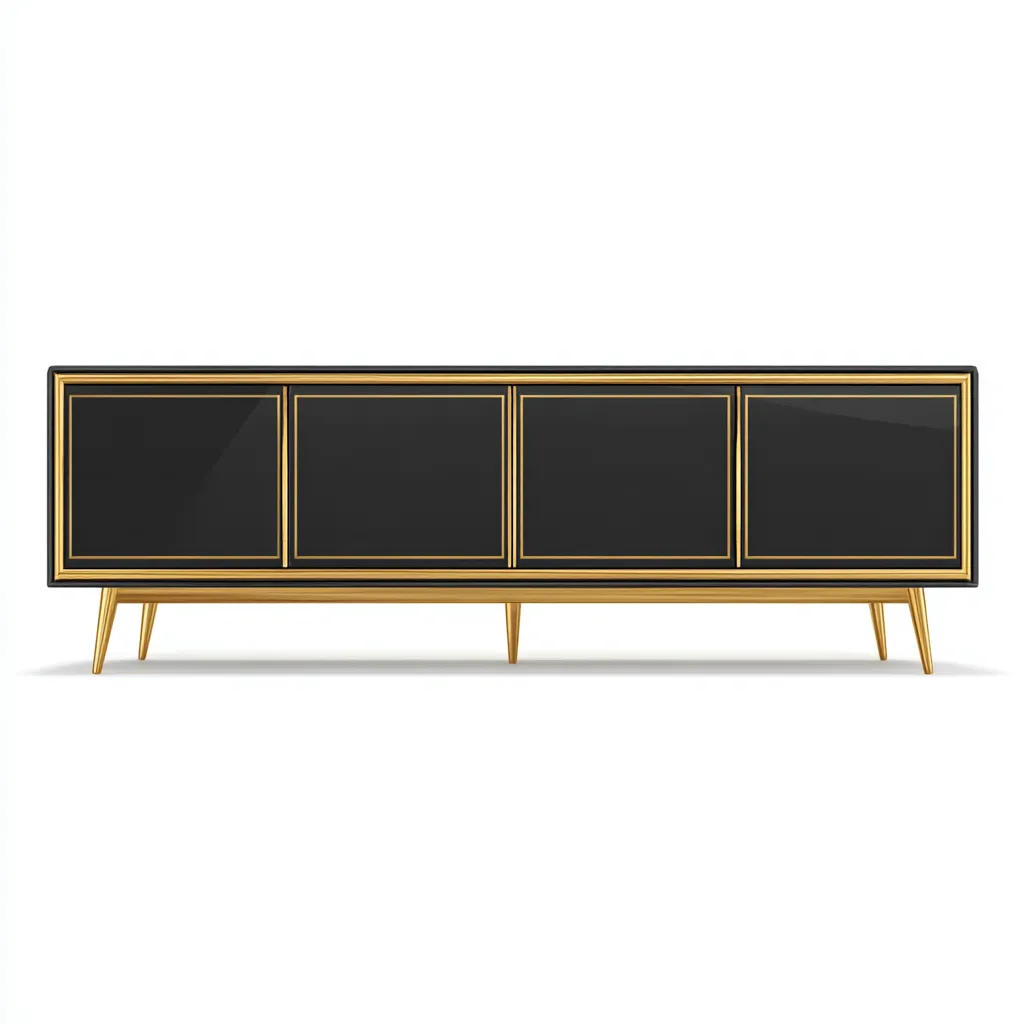 Meuble TV - bois-métal - 180x42x68 cm - noir-or - design contemporain-Villaaro