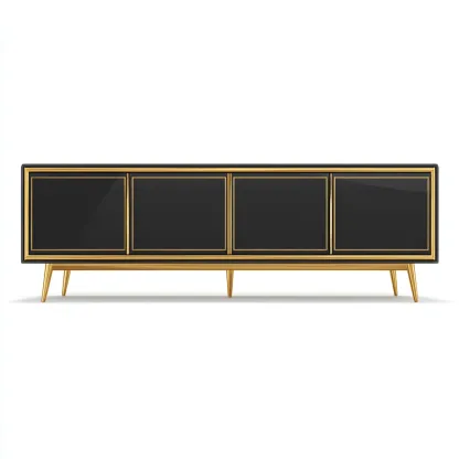 Meuble TV - bois-métal - 180x42x68 cm - noir-or - design contemporain-Villaaro
