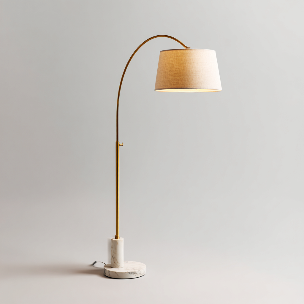 Lampadaire - métal-marbre-tissu - 40x25x175 cm - or-blanc-beige - style moderne-Villaaro