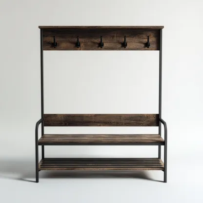 Porte manteau - métal-bois - 100x40x185 cm - noir-bois foncé - style industriel-Villaaro