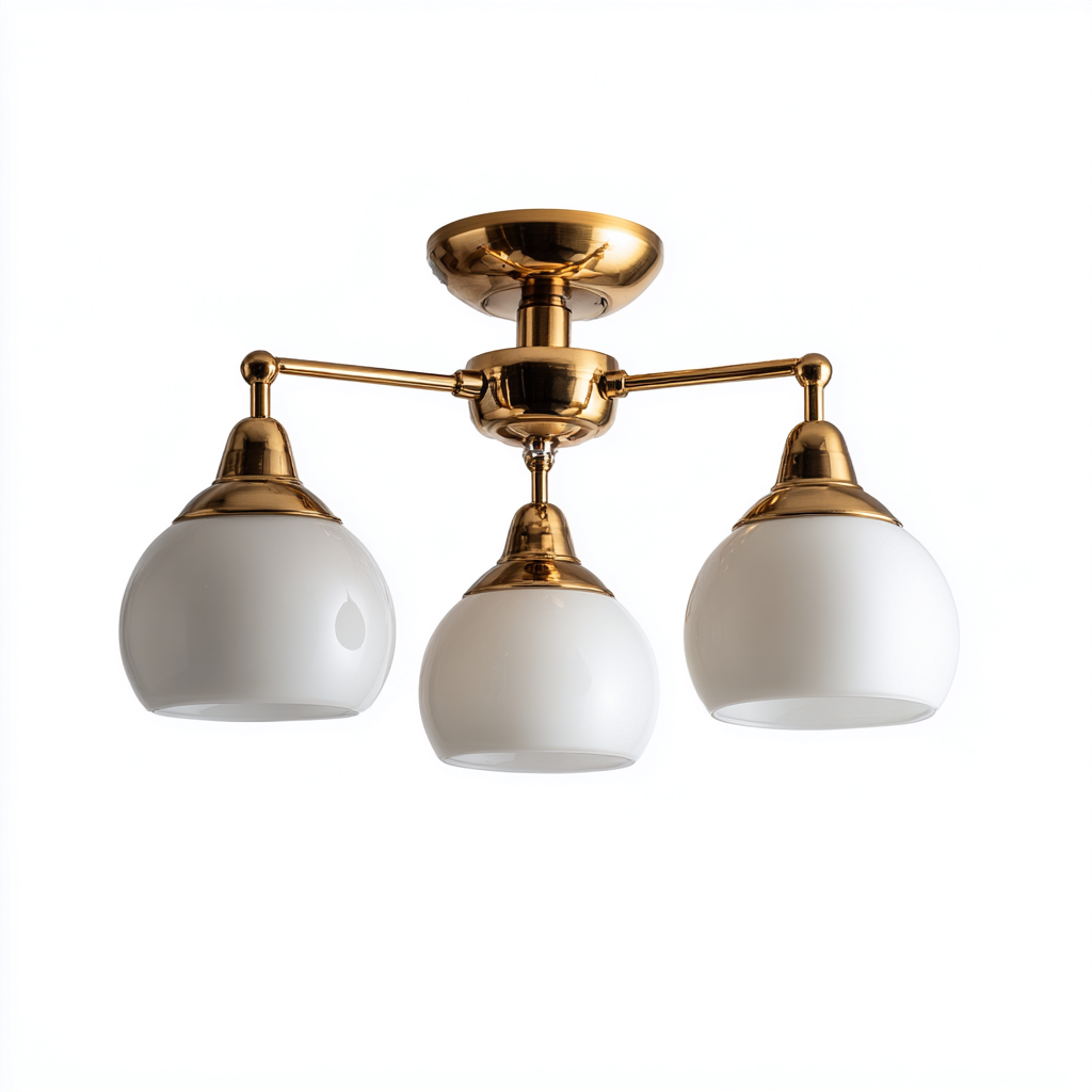 Plafonnier - métal-verre - 48x48x26 cm - blanc-or - style moderne-Villaaro