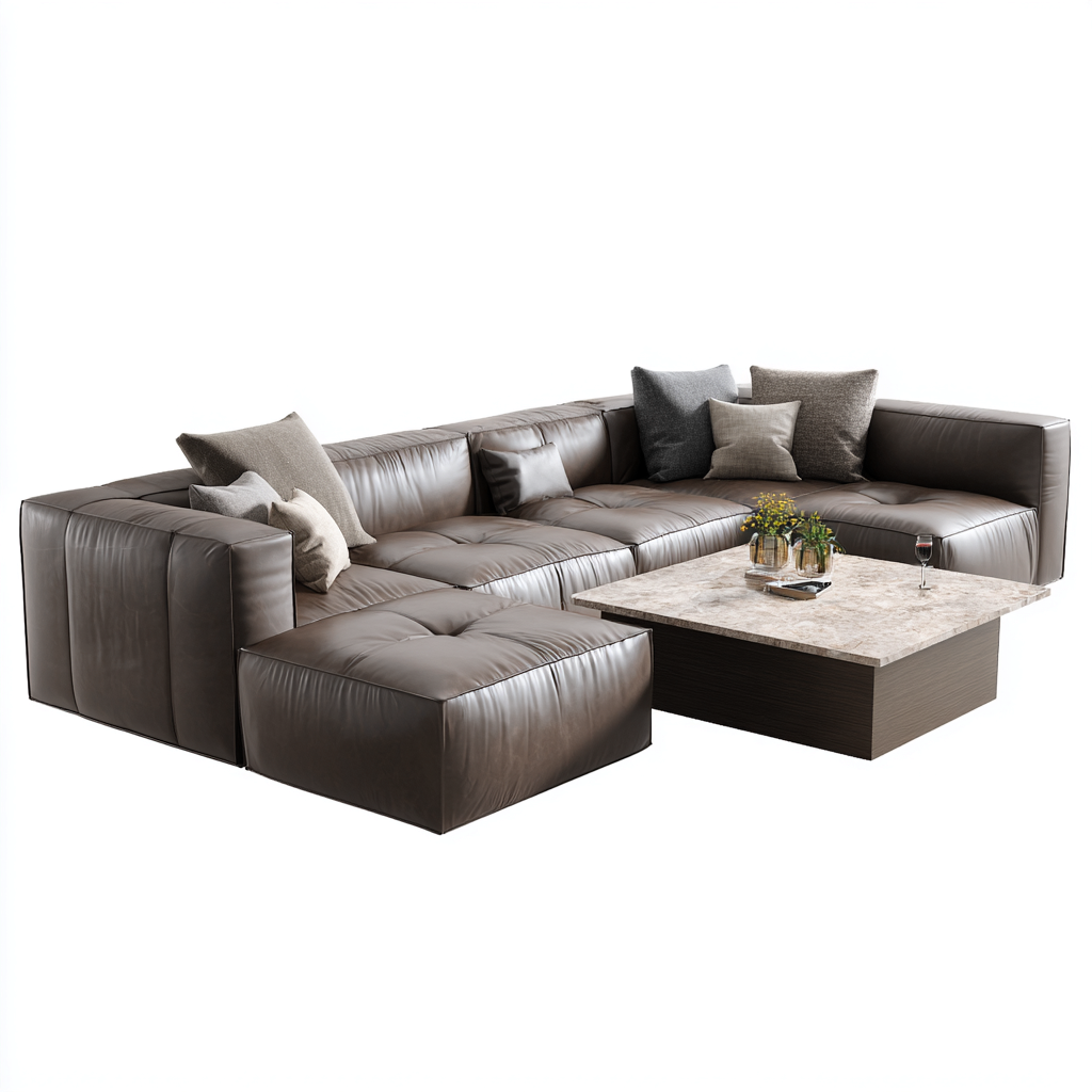 Canapé modular - cuir - 302x236x82 cm - brun - style contemporain-Villaaro