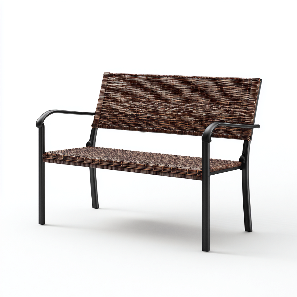 Banc de jardin - métal-rotin - 118x52x85 cm - noir-marron - style moderne-Villaaro