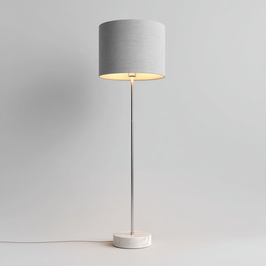 Lampadaire - métal-tissu-marbre - 38x38x160 cm - gris - style moderne-Villaaro