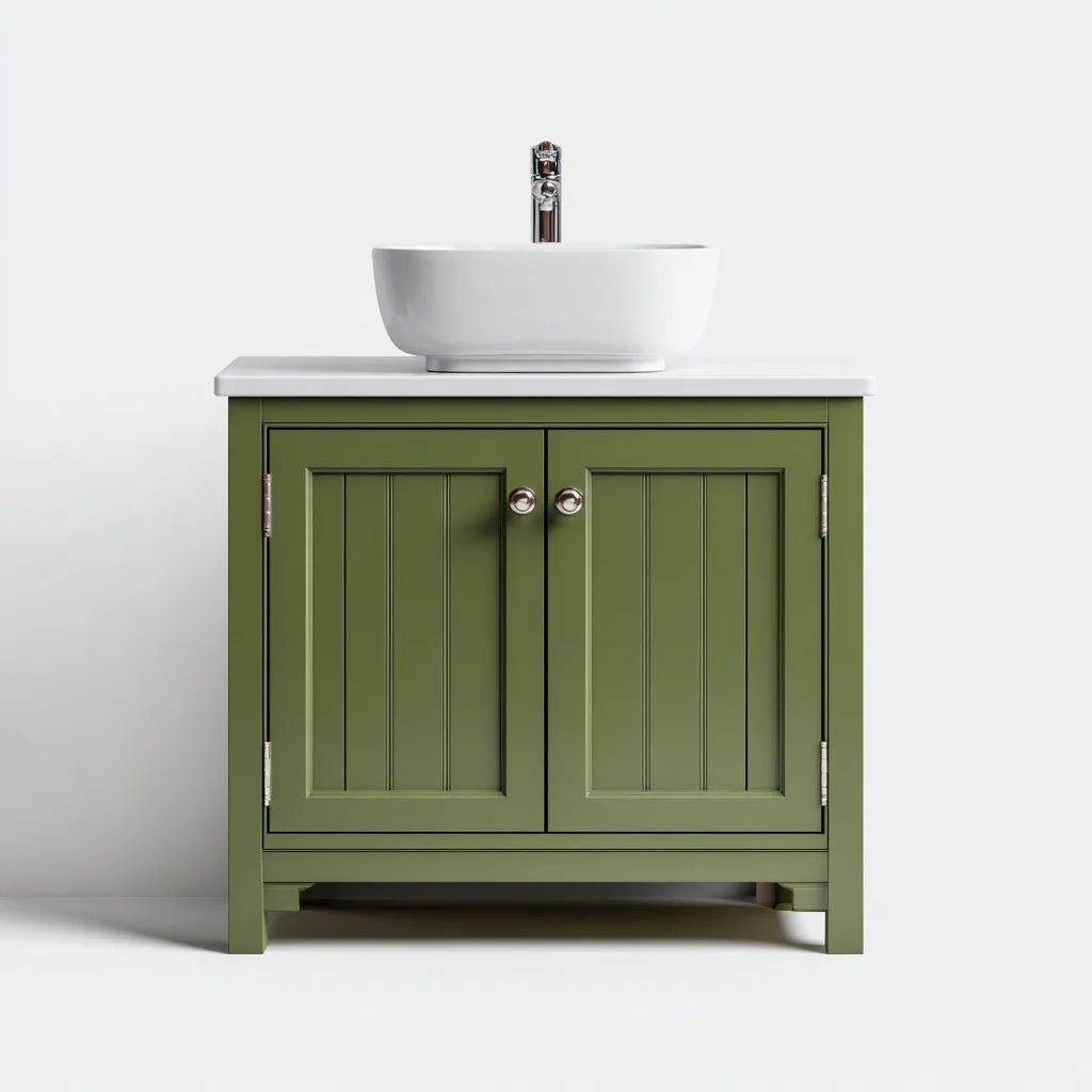 Meuble vasque - bois-résine - 78x45x86 cm - vert olive-blanc - style classique-Villaaro