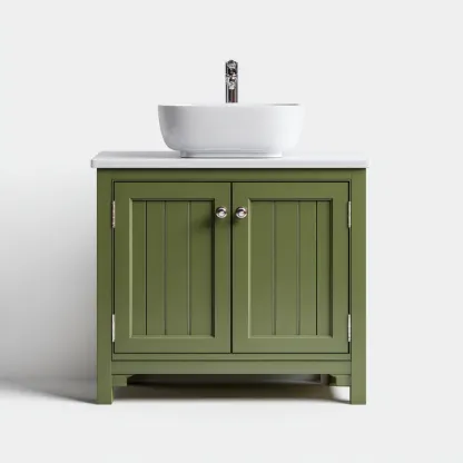 Meuble vasque - bois-résine - 78x45x86 cm - vert olive-blanc - style classique-Villaaro